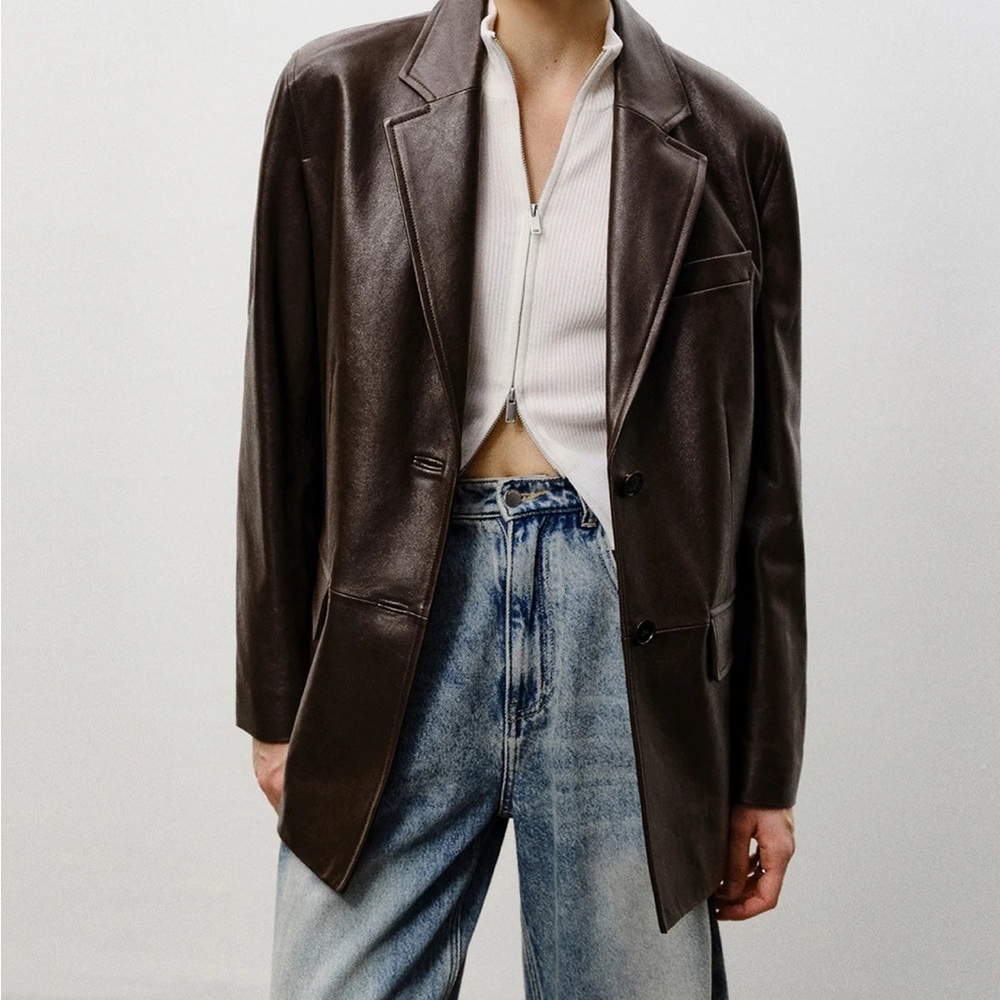 Denim&Co Dark Brown Leather Blazer